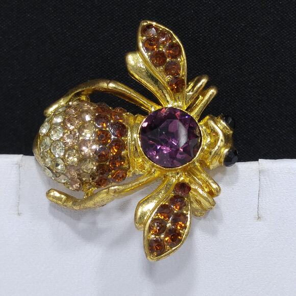 Vintage Bee Insect Rhinestone Brooch, Gold Plated, Unsigned Joan Rivers, 1990s - Picture 9 of 10